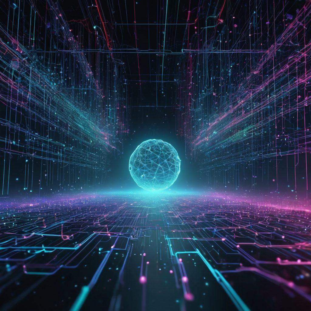 An intricate digital landscape showcasing a vast network of interconnected nodes representing torrent file sharing. Floating translucent downloads symbolizing seamless access to information, set against a dark, tech-inspired backdrop filled with binary code. Bright, contrasting colors highlighting the ease and speed of downloading files. Include a subtle glow around the central node to symbolize unlocking potential. cyberpunk. vibrant colors. 3D.